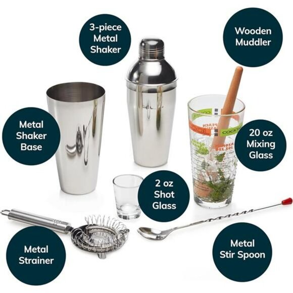 Cocktail Shaker Set 9 Piece Bartender Kit Home Bar Tools Muddler Strainer - Picture 3 of 7